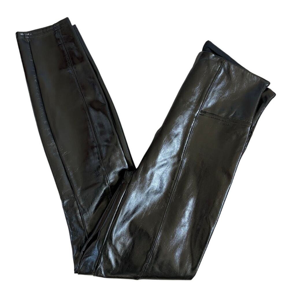 SPANX Black Shiny Faux Leather Leggings Small